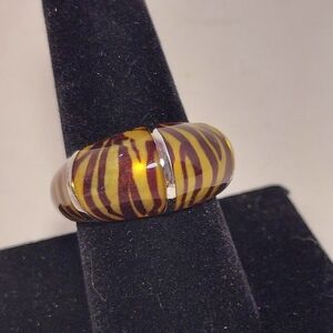Tiger Stripe Dome Dinner Ring Sz 9 Silver Tone Metal Camille Lucie Animal Print
